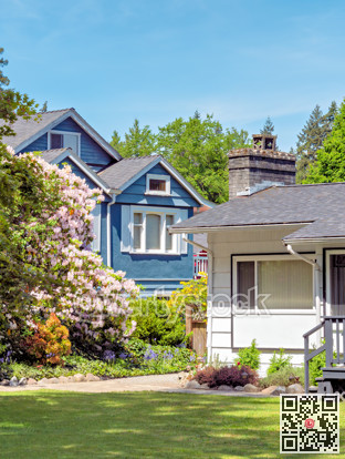 Residential neighborhood on bright sunny day
