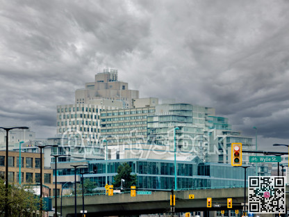 View at residetial and office buildings in Vancouver on overcast sky background