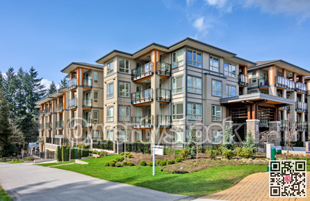 New apartment building on sunny day in British Columbia, Canada