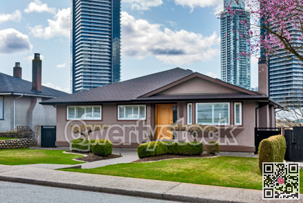 Average single family house with landscaped front yard