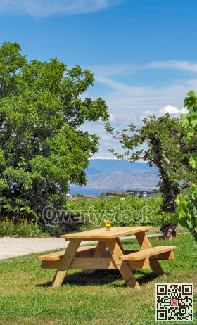 Wooden table in recreation area with beautiful overview of the lake