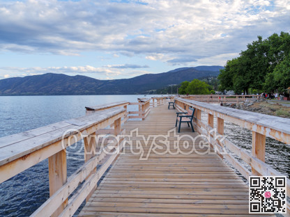 New wooden boardwalk along the waterfront on Okanagan lake