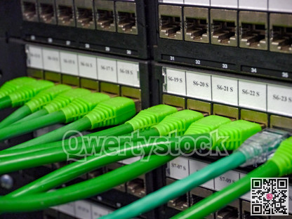 Ethernet cables connected to enumerated labled patch panel