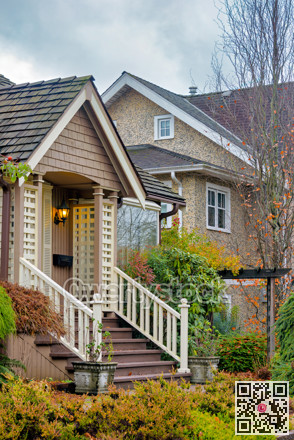 Doorsteps and porch of residential house on autumn day in British Columbia