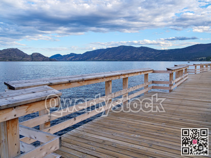 New wooden boardwalk along the waterfront on Okanagan lake