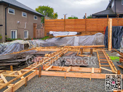 Wooden formwork for concrete pouring of the foundation of the new house