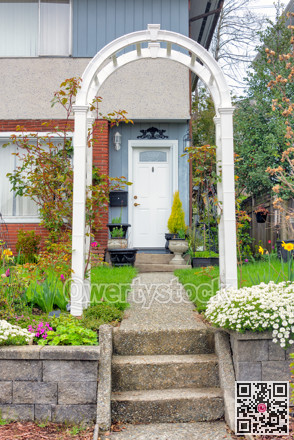 Steps and concrete pathway to the entrance of residential house