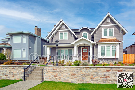 Luxury residential houses with landscaped front yard on the terrace