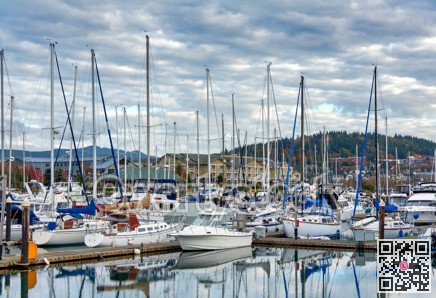 Sailing boats yachts at mooring pier on Pacific ocean