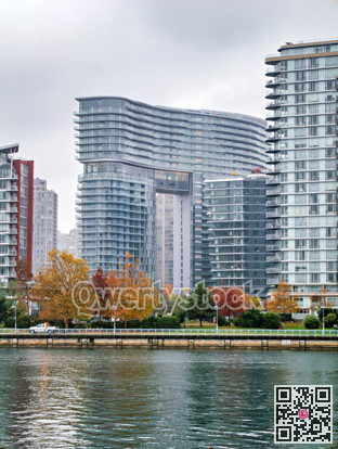 High-rise residential buildings on waterfront of Vancouver downtown