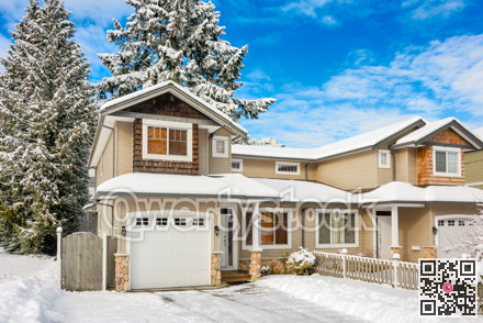 Entrance of residential duplex house on winter season in Canada.