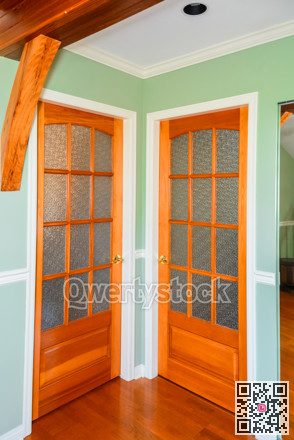 Wooden french doors of luxury house. Interior design