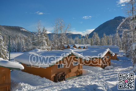 Row of houses in snow in Manning Park, BC.