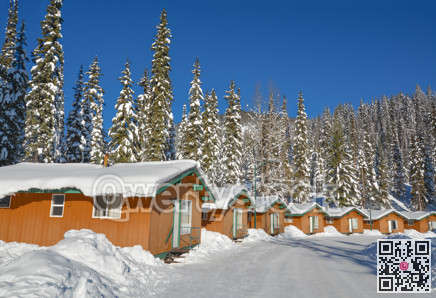 Row of houses in snow in Manning Park, BC.