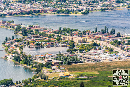 Resort area and residential houses in Osoyoos town, British Columbia.