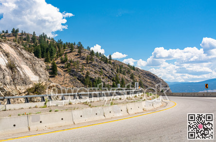 Tight bend of mountain road in Okanagan valley, British Columbia.