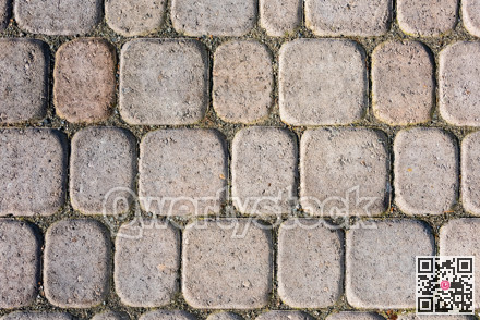 Detailed texture of paved pathway built with small blocks.