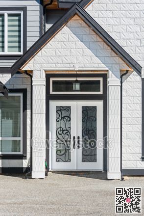 Entrance of luxury residential house on sunny day