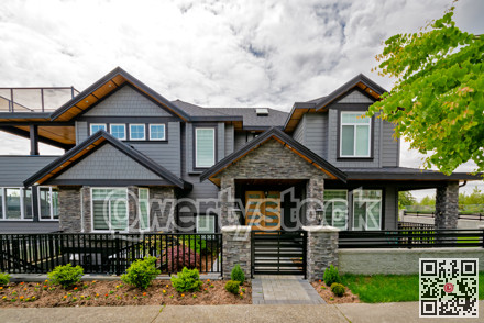Entrance of luxury residential house with stone texture walls
