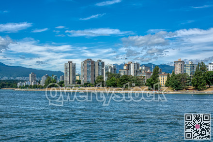 View on west part of Vancouver downtown with cloudy sky background