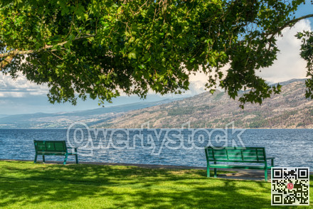 Recreation area along a waterfront pathway on Okanagan lake
