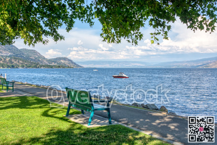 Recreation area along a waterfront walkway on Okanagan lake