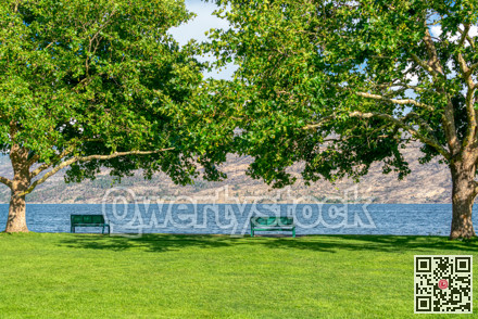 Recreation area along a waterfront pathway on Okanagan lake