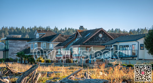 Row of residential houses in sunset light in Vancouver