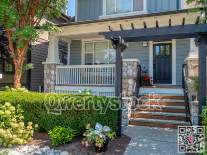 A perfect neighbourhood. Porch and entrance of residential house