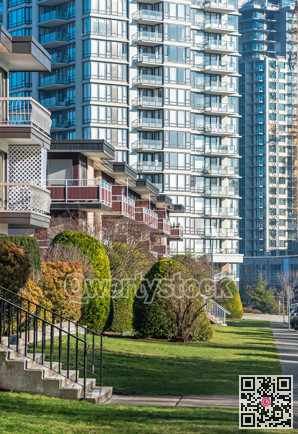 Facades of residential apartment buildings with doorsteps from t