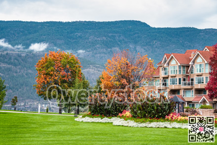 Luxury residential area with green lawn in front.