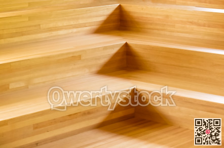 Corner millwork of rasing levels. Wooden stage decoration