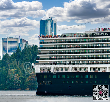 Huge ocean cruise ship leaving Vancouver's port for globe ocean tour