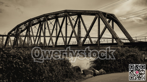 Railroad bridge farm on Lion Gates Bridge background