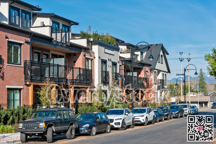 Street of townhomes on autumn season in British Columbia