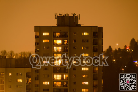 Suburban area in lights on winter night
