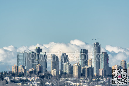 Cityscape of Metrotown on winter season. City in foggy winter morning in Canada