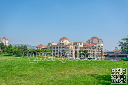 Landscape with luxury residential buildings and boat pier at front