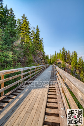 Bike trail over old railroad bridge over Myra canyon in Okanagan valley