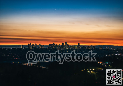 City of Metrotown on sunset sky background in Vancouver, British Columbia
