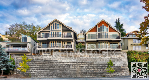 Residential houses on the land terrace fortified with the retention wall