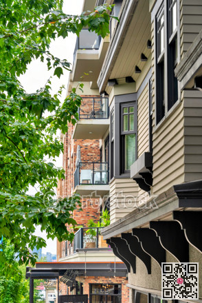 Residential buildings facades on a street of North Vancouver