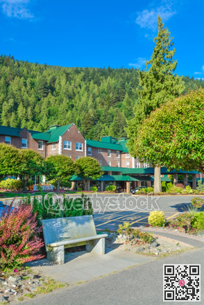 Resort building with mounting view and blue sky background