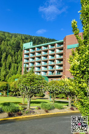 Resort building with mounting view and blue sky background
