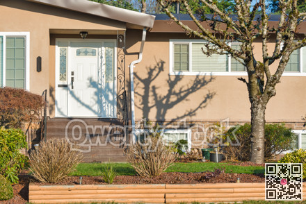 Door steps and main entrance door of residential house in December