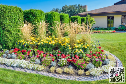 Beautiful delicately detailed flowerbed with blossoming flowers