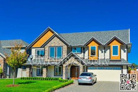 A perfect neigborhood. Luxury residential house with wide garage door