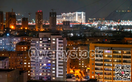 Lights of cityscape on a cold winter night in Krasnoyarsk city