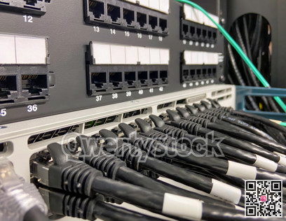 Ethernet cables connected to the network equipment