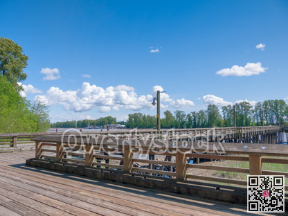 Old wooden peir on Fraser river, New Westminster, British Columbia, Canada